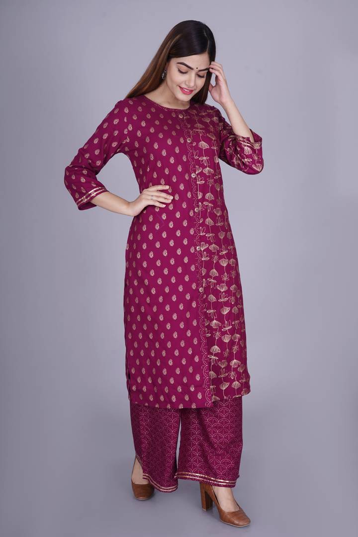 Rayon Purple Straight Kurta Bottom Set